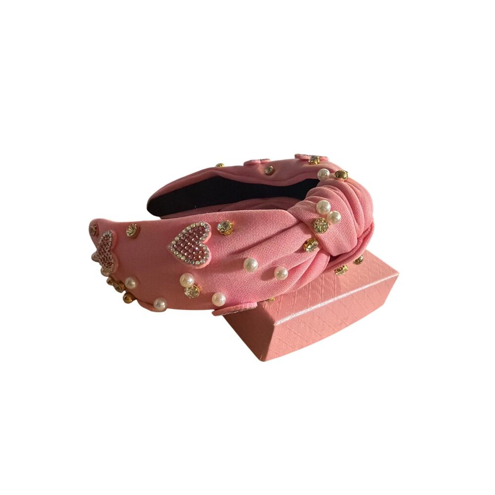 Pink Pearl and Jeweled Knotted Headband